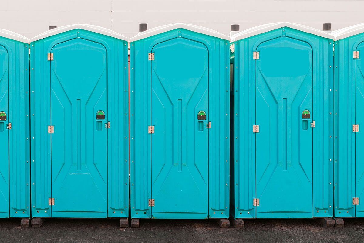 Industrial portable restroom units at a plant in East St. Louis, Illinois