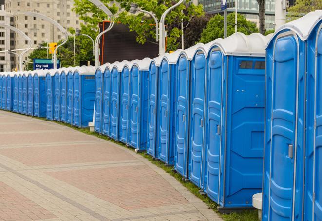 Seasonal porta potty units set up at a East St. Louis, Illinois venue