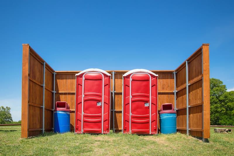 Short-term porta potty units staged for delivery in East St. Louis, Illinois